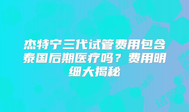 杰特宁三代试管费用包含泰国后期医疗吗?费用明细大揭秘