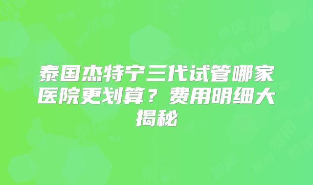 泰国杰特宁三代试管哪家医院更划算？费用明细大揭秘