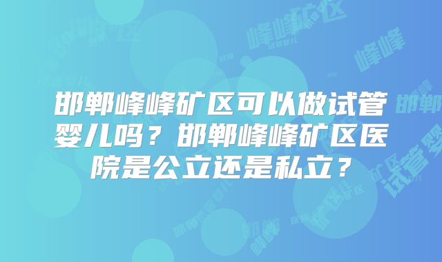 邯郸峰峰矿区可以做试管婴儿吗?邯郸峰峰矿区医院是公立还是私立?