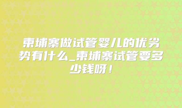 柬埔寨做试管婴儿的优劣势有什么_柬埔寨试管要多少钱呀！