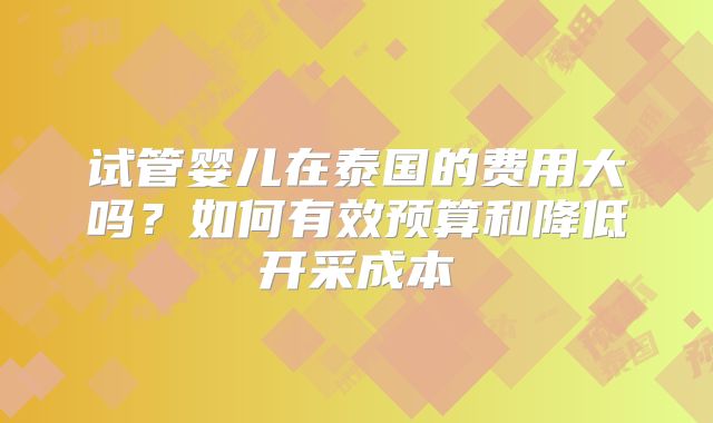 试管婴儿在泰国的费用大吗?如何有效预算和降低开采成本