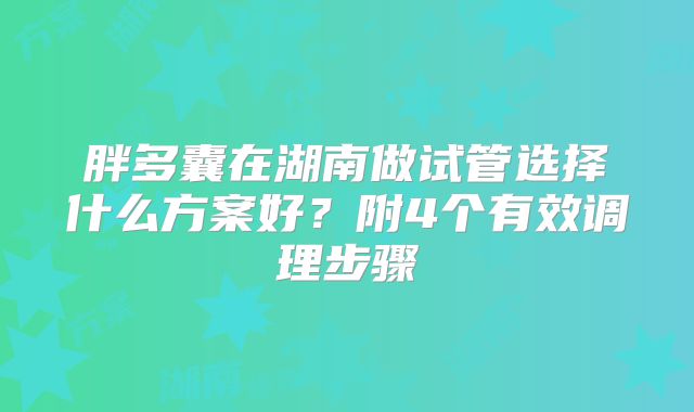 胖多囊在湖南做试管选择什么方案好?附4个有效调理步骤