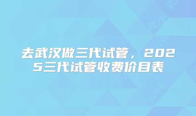 去武汉做三代试管，2025三代试管收费价目表