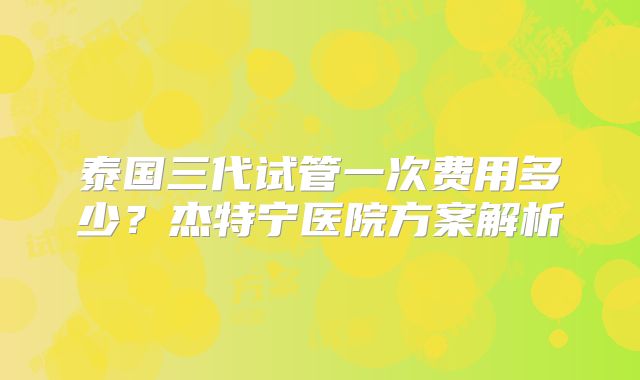 泰国三代试管一次费用多少?杰特宁医院方案解析