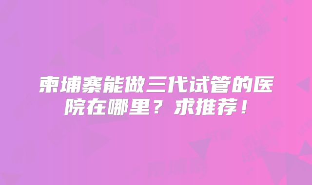 柬埔寨能做三代试管的医院在哪里?求推荐!