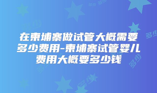 在柬埔寨做试管大概需要多少费用-柬埔寨试管婴儿费用大概要多少钱