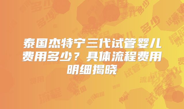 泰国杰特宁三代试管婴儿费用多少?具体流程费用明细揭晓