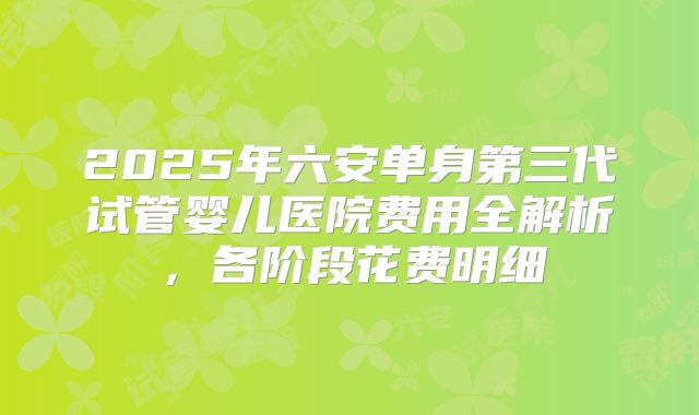 2025年六安单身第三代试管婴儿医院费用全解析,各阶段花费明细