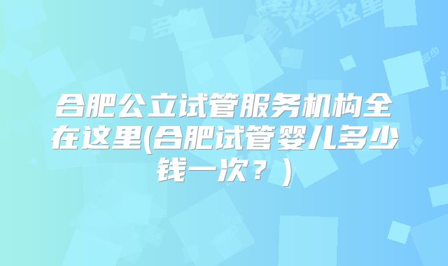 合肥公立试管服务机构全在这里(合肥试管婴儿多少钱一次？)