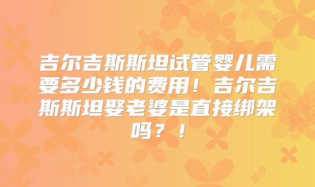 吉尔吉斯斯坦试管婴儿需要多少钱的费用!吉尔吉斯斯坦娶老婆是直接绑架吗?!