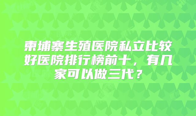 柬埔寨生殖医院私立比较好医院排行榜前十,有几家可以做三代?