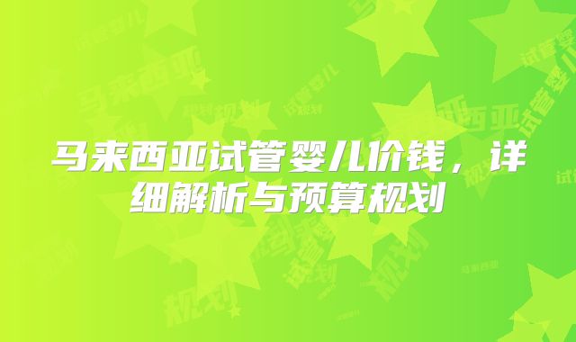 马来西亚试管婴儿价钱,详细解析与预算规划