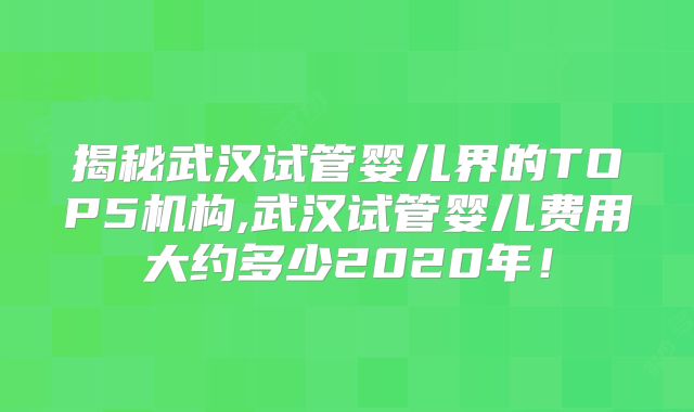 揭秘武汉试管婴儿界的TOP5机构,武汉试管婴儿费用大约多少2020年！