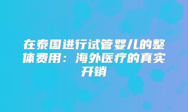 在泰国进行试管婴儿的整体费用:海外医疗的真实开销