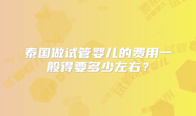 泰国做试管婴儿的费用一般得要多少左右?