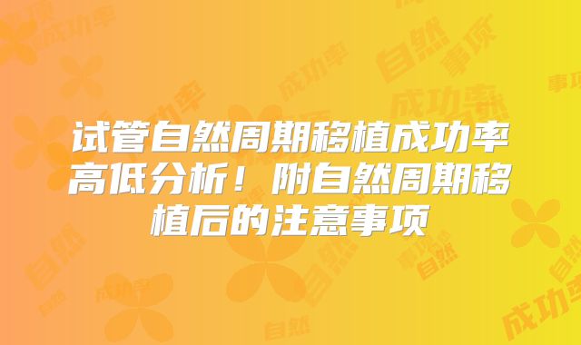 试管自然周期移植成功率高低分析！附自然周期移植后的注意事项