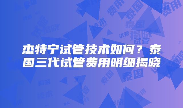 杰特宁试管技术如何？泰国三代试管费用明细揭晓