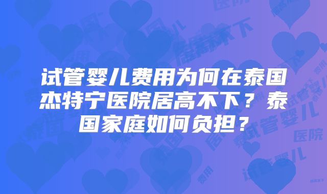 试管婴儿费用为何在泰国杰特宁医院居高不下?泰国家庭如何负担?