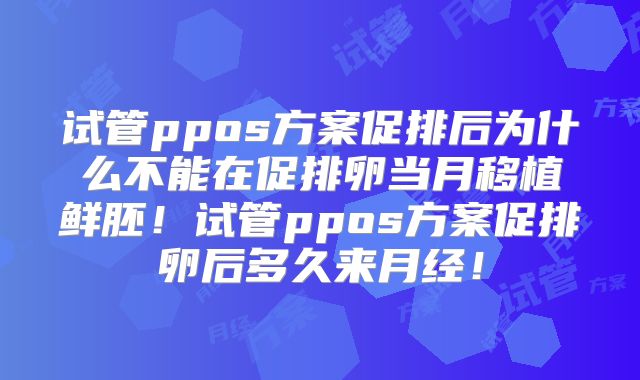 试管ppos方案促排后为什么不能在促排卵当月移植鲜胚!试管ppos方案促排卵后多久来月经!