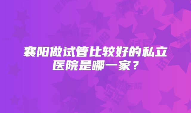 襄阳做试管比较好的私立医院是哪一家?
