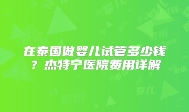 在泰国做婴儿试管多少钱?杰特宁医院费用详解