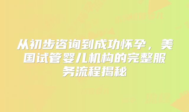 从初步咨询到成功怀孕，美国试管婴儿机构的完整服务流程揭秘