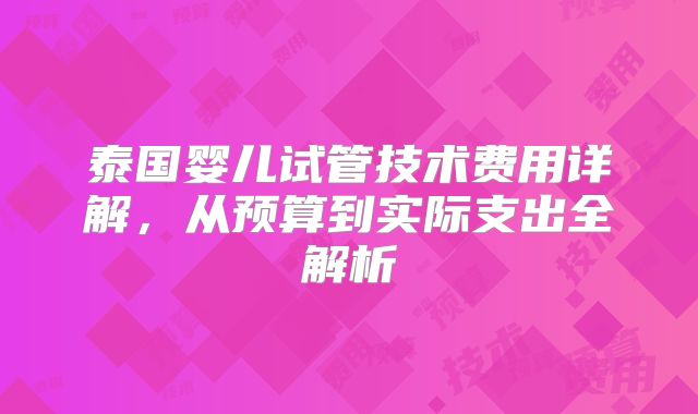 泰国婴儿试管技术费用详解,从预算到实际支出全解析