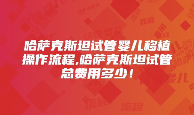 哈萨克斯坦试管婴儿移植操作流程,哈萨克斯坦试管总费用多少!