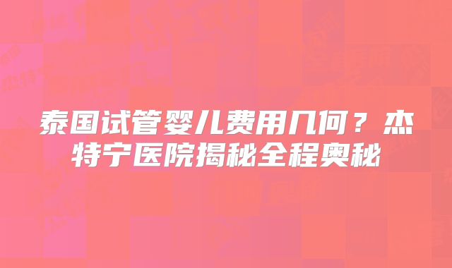 泰国试管婴儿费用几何?杰特宁医院揭秘全程奥秘