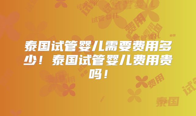 泰国试管婴儿需要费用多少！泰国试管婴儿费用贵吗！