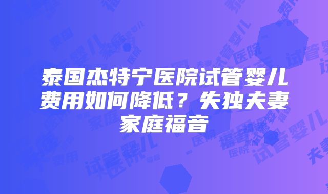 泰国杰特宁医院试管婴儿费用如何降低?失独夫妻家庭福音