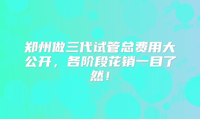 郑州做三代试管总费用大公开,各阶段花销一目了然!