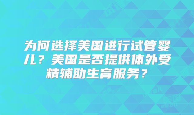 为何选择美国进行试管婴儿？美国是否提供体外受精辅助生育服务？