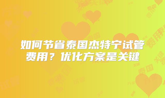 如何节省泰国杰特宁试管费用？优化方案是关键