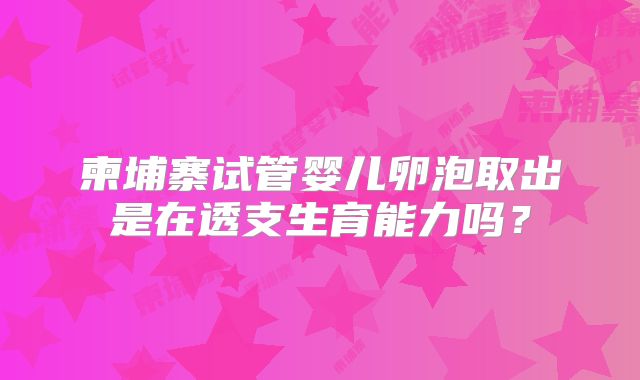 柬埔寨试管婴儿卵泡取出是在透支生育能力吗?