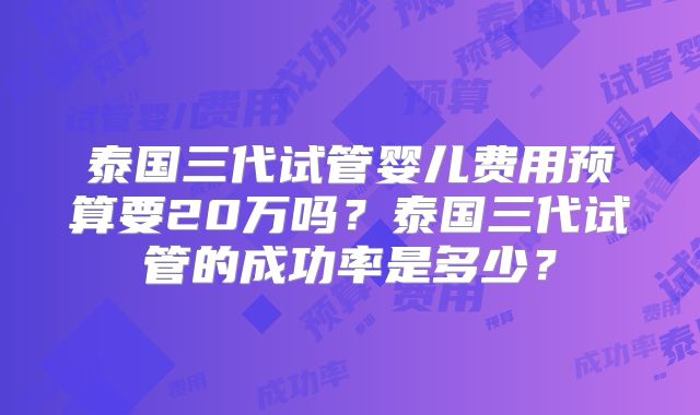 泰国三代试管婴儿费用预算要20万吗?泰国三代试管的成功率是多少?