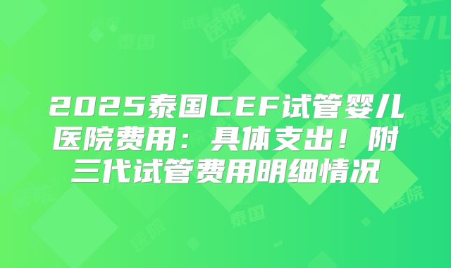 2025泰国CEF试管婴儿医院费用：具体支出！附三代试管费用明细情况