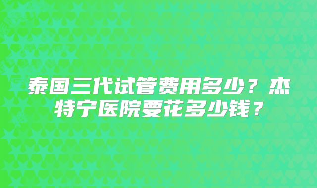 泰国三代试管费用多少？杰特宁医院要花多少钱？