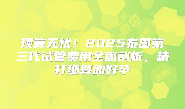 预算无忧!2025泰国第三代试管费用全面剖析,精打细算助好孕