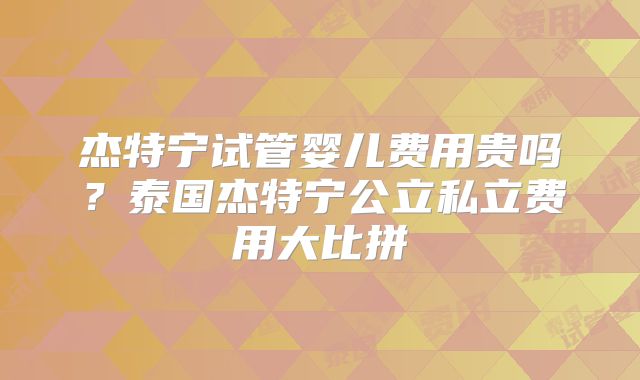 杰特宁试管婴儿费用贵吗?泰国杰特宁公立私立费用大比拼