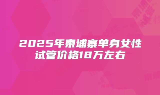 2025年柬埔寨单身女性试管价格18万左右