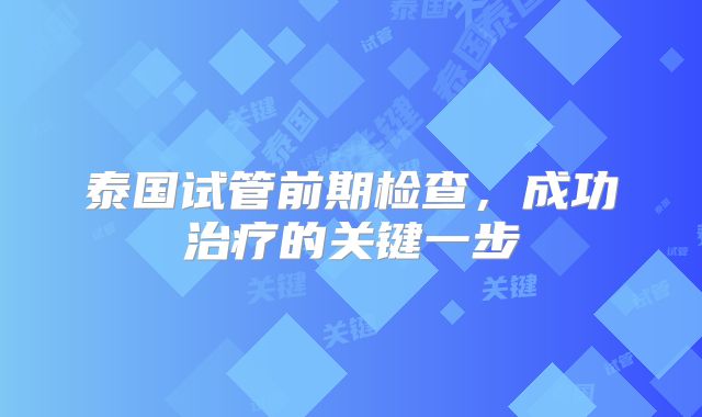 泰国试管前期检查，成功治疗的关键一步