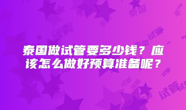 泰国做试管要多少钱?应该怎么做好预算准备呢?
