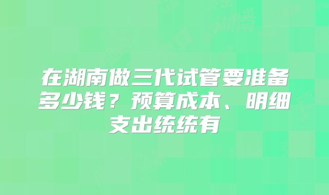 在湖南做三代试管要准备多少钱？预算成本、明细支出统统有
