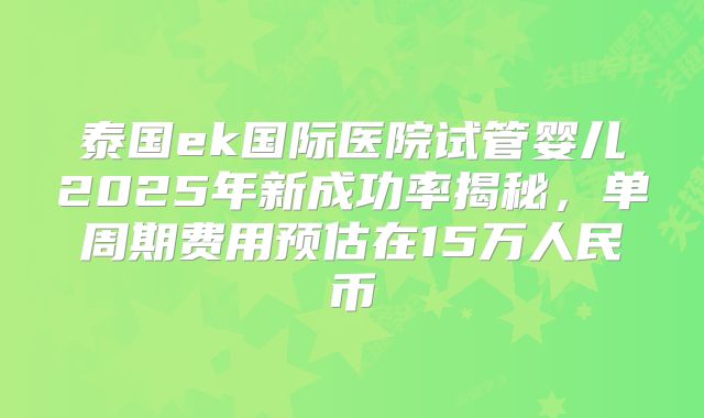 泰国ek国际医院试管婴儿2025年新成功率揭秘,单周期费用预估在15万人民币