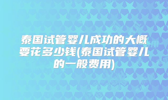 泰国试管婴儿成功的大概要花多少钱(泰国试管婴儿的一般费用)