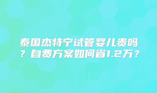 泰国杰特宁试管婴儿贵吗？自费方案如何省1.2万？