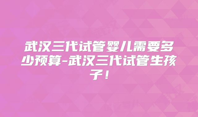 武汉三代试管婴儿需要多少预算-武汉三代试管生孩子！