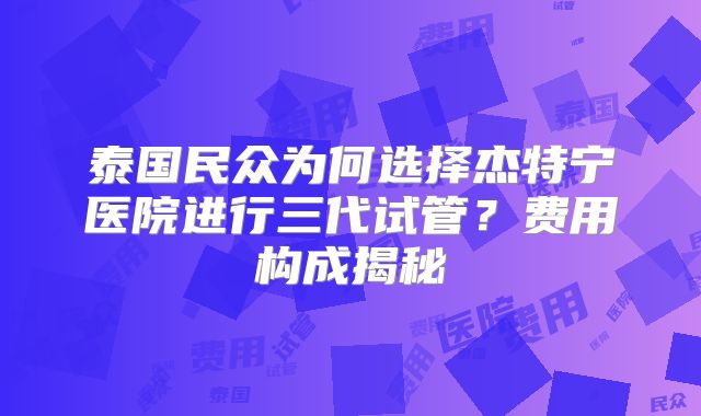 泰国民众为何选择杰特宁医院进行三代试管?费用构成揭秘