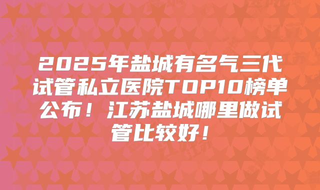 2025年盐城有名气三代试管私立医院TOP10榜单公布!江苏盐城哪里做试管比较好!